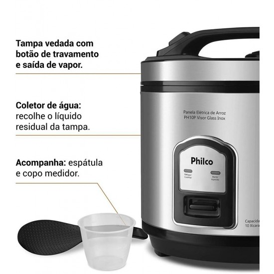 Panela de Arroz Elétrica Philco Inox 10 xícaras PH10P 127V